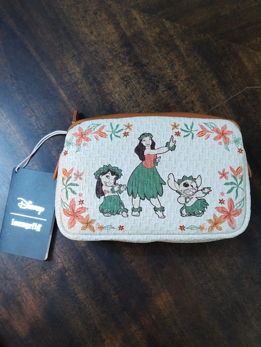 Loungefly Floral Lilo & Stitch Hula Cosmetic Wristlet - White & Tan